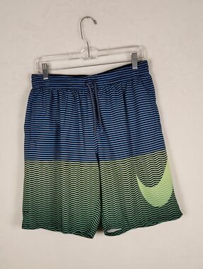 Nike Swim Horizon Stripe Volley Swim Shorts Men's XL Lime Green and Blue Stripes